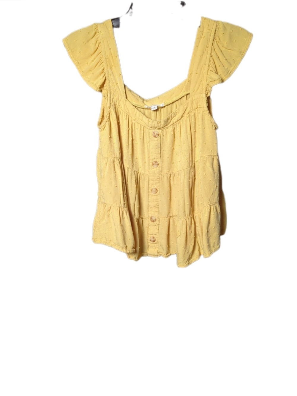 mine Yellow Tiered Button-Front Flutter Sleeve Blouse